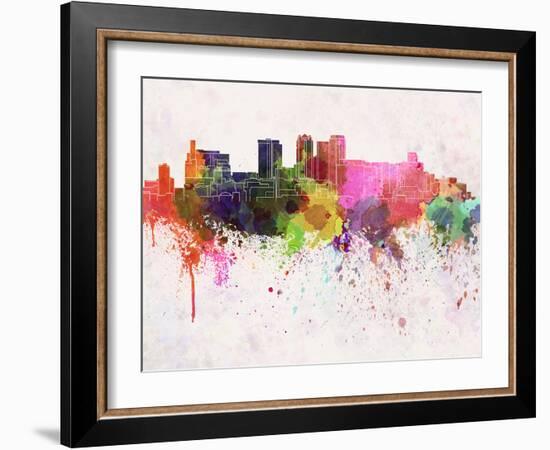 Birmingham Al Skyline in Watercolor Background-paulrommer-Framed Art Print