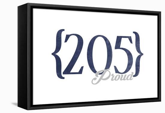 Birmingham, Alabama - 205 Area Code (Blue)-Lantern Press-Framed Stretched Canvas