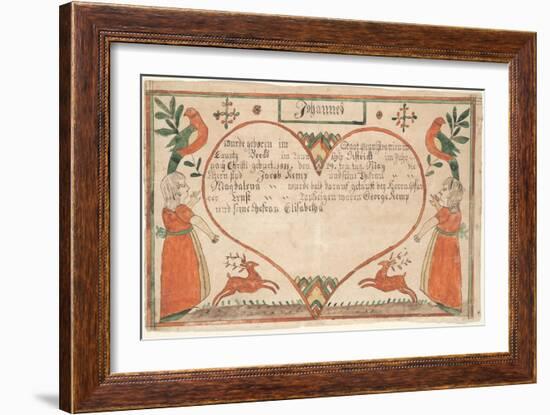 Birth and Baptismal Certificate (Geburts Und Taufschein) for Johannes Kemp, Illustration from…-null-Framed Giclee Print