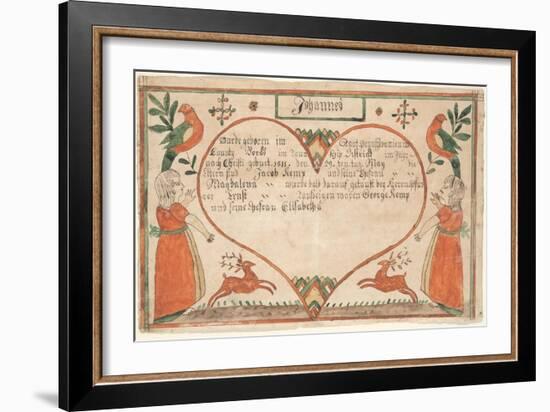 Birth and Baptismal Certificate (Geburts Und Taufschein) for Johannes Kemp, Illustration from…-null-Framed Giclee Print