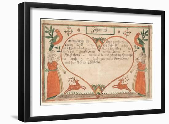 Birth and Baptismal Certificate (Geburts Und Taufschein) for Johannes Kemp, Illustration from…-null-Framed Giclee Print