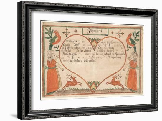 Birth and Baptismal Certificate (Geburts Und Taufschein) for Johannes Kemp, Illustration from…-null-Framed Giclee Print