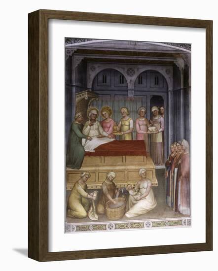 Birth of Virgin Mary to Saint Anne, Jesus baptised by John the Baptist, Dome of Paradise, fresco-Giusto De' Menabuoi-Framed Photographic Print