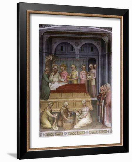 Birth of Virgin Mary to Saint Anne, Jesus baptised by John the Baptist, Dome of Paradise, fresco-Giusto De' Menabuoi-Framed Photographic Print