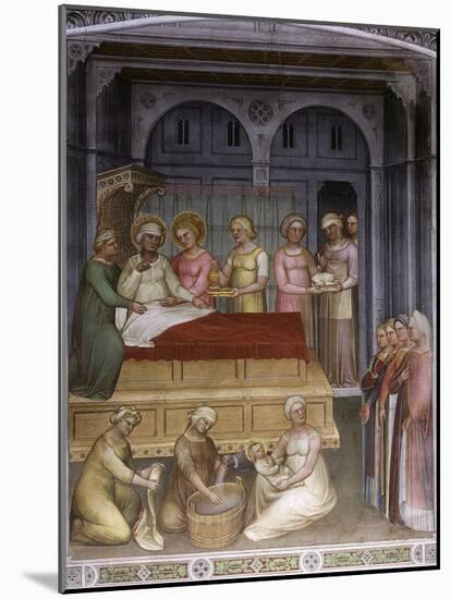 Birth of Virgin Mary to Saint Anne, Jesus baptised by John the Baptist, Dome of Paradise, fresco-Giusto De' Menabuoi-Mounted Photographic Print