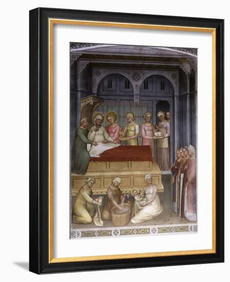 Birth of Virgin Mary to Saint Anne, Jesus baptised by John the Baptist, Dome of Paradise, fresco-Giusto De' Menabuoi-Framed Photographic Print