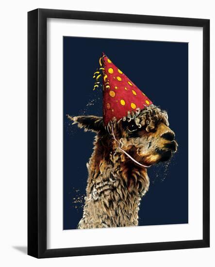 Birthday Alpaca on Midnight Blue, 2020, (Pen and Ink)-Mike Davis-Framed Giclee Print