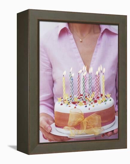 Birthday Cake with Burning Candles-Linda Burgess-Framed Premier Image Canvas