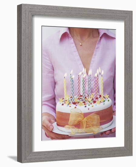 Birthday Cake with Burning Candles-Linda Burgess-Framed Photographic Print