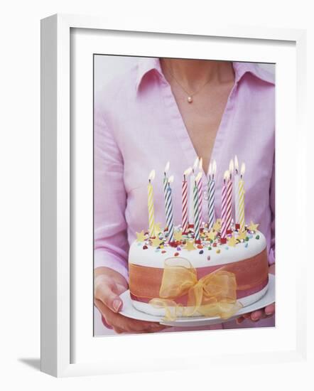 Birthday Cake with Burning Candles-Linda Burgess-Framed Photographic Print