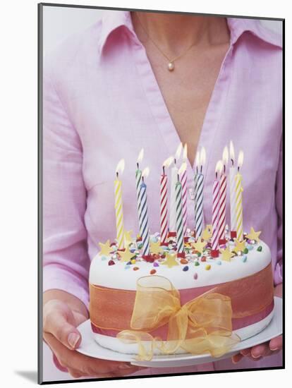 Birthday Cake with Burning Candles-Linda Burgess-Mounted Photographic Print