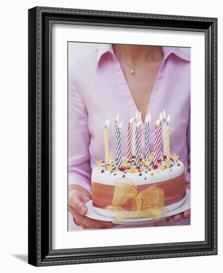 Birthday Cake with Burning Candles-Linda Burgess-Framed Photographic Print