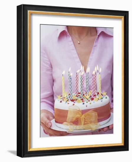 Birthday Cake with Burning Candles-Linda Burgess-Framed Photographic Print