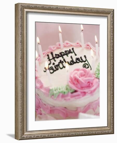 Birthday Cake With Lit Candles-Tom Grill-Framed Photographic Print