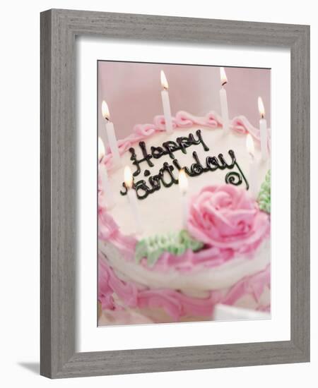 Birthday Cake With Lit Candles-Tom Grill-Framed Photographic Print
