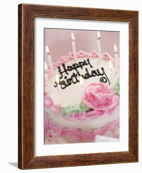 Birthday Cake With Lit Candles-Tom Grill-Framed Photographic Print