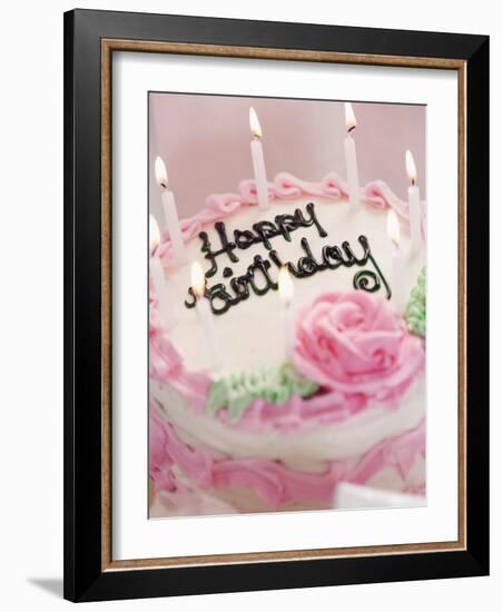 Birthday Cake With Lit Candles-Tom Grill-Framed Photographic Print