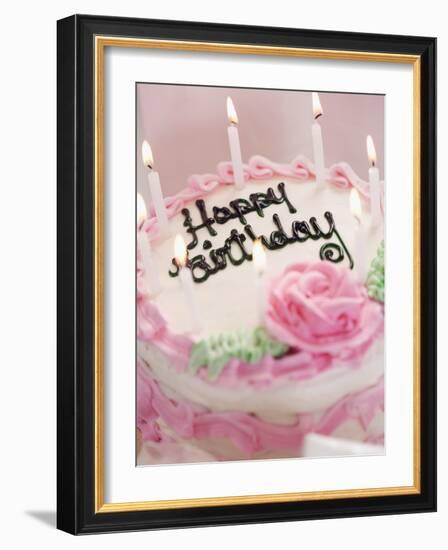 Birthday Cake With Lit Candles-Tom Grill-Framed Photographic Print