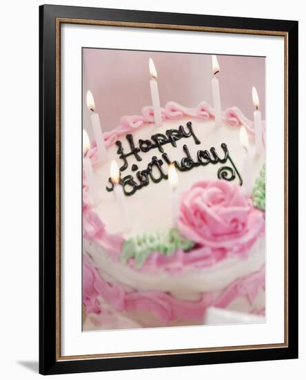 Birthday Cake With Lit Candles-Tom Grill-Framed Photographic Print