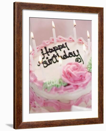 Birthday Cake With Lit Candles-Tom Grill-Framed Photographic Print