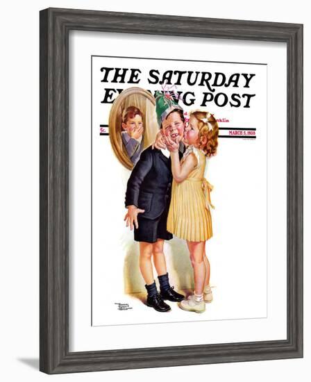 "Birthday Kiss," Saturday Evening Post Cover, March 5, 1938-Frances Tipton Hunter-Framed Giclee Print