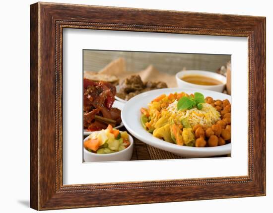 Biryani Rice or Pilau Rice with Curry, Fresh Cooked Basmati Rice with Spices, Delicious Indian Food-szefei-Framed Photographic Print