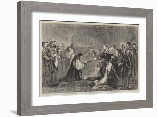 Bishop Latimer Presenting a Copy of the New Testament to Henry VIII as a New Year's Gift-Sir John Gilbert-Framed Giclee Print