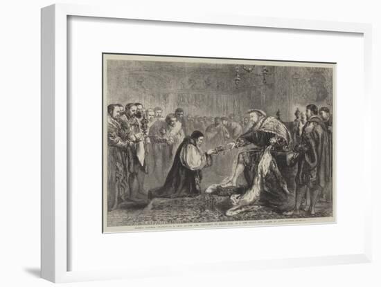 Bishop Latimer Presenting a Copy of the New Testament to Henry VIII as a New Year's Gift-Sir John Gilbert-Framed Giclee Print
