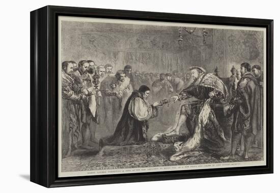 Bishop Latimer Presenting a Copy of the New Testament to Henry VIII as a New Year's Gift-Sir John Gilbert-Framed Premier Image Canvas