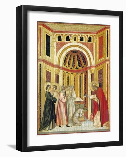 Bishop Urban Baptizing Tiburcio, Detail from Altarpiece of Legend of St Cecilia, Circa 1304-null-Framed Giclee Print
