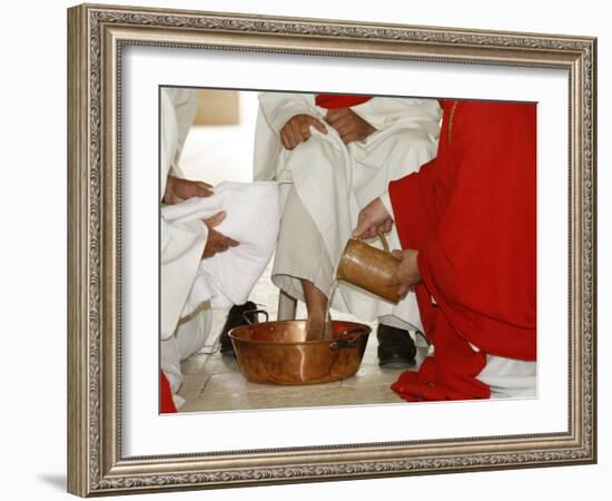Bishop Washing the Feet of Newly Ordained Deacons, Pontigny, Yonne, France, Europe-Godong-Framed Photographic Print