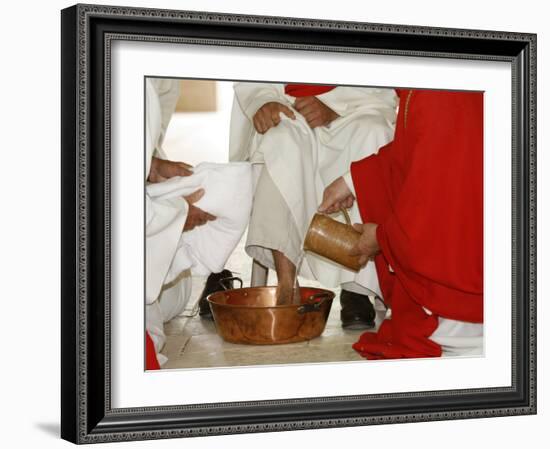 Bishop Washing the Feet of Newly Ordained Deacons, Pontigny, Yonne, France, Europe-Godong-Framed Photographic Print