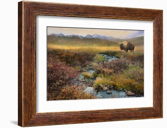 Bison and Creek-Chris Vest-Framed Art Print