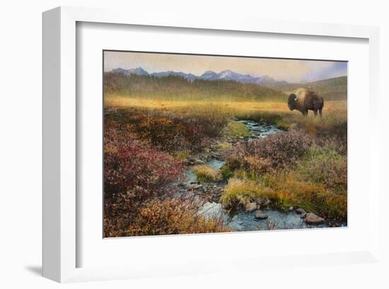 Bison and Creek-Chris Vest-Framed Art Print