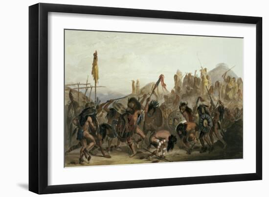 Bison-Dance of the Mandan Indians in Front of Their Medicine Lodge in Mih-Tutta-Hankush-Karl Bodmer-Framed Giclee Print