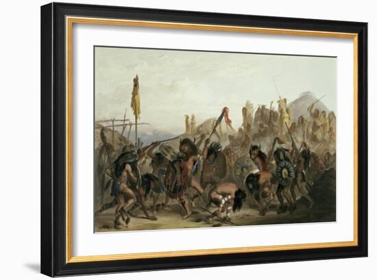 Bison-Dance of the Mandan Indians in Front of Their Medicine Lodge in Mih-Tutta-Hankush-Karl Bodmer-Framed Giclee Print