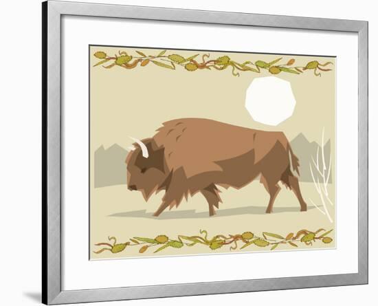 Bison in a Decorative Illustration-Artistan-Framed Art Print