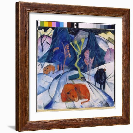 Bison in Winter, 1913 (Oil on Canvas)-Franz Marc-Framed Giclee Print