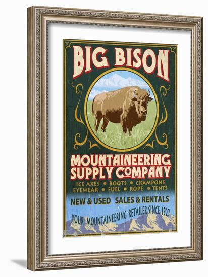 Bison Mountaineering - Vintage Sign-Lantern Press-Framed Premium Giclee Print