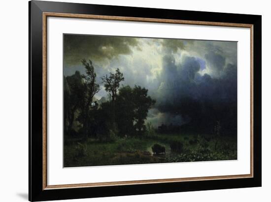 Bison Trail: Approaching Storm-Albert Bierstadt-Framed Premium Giclee Print