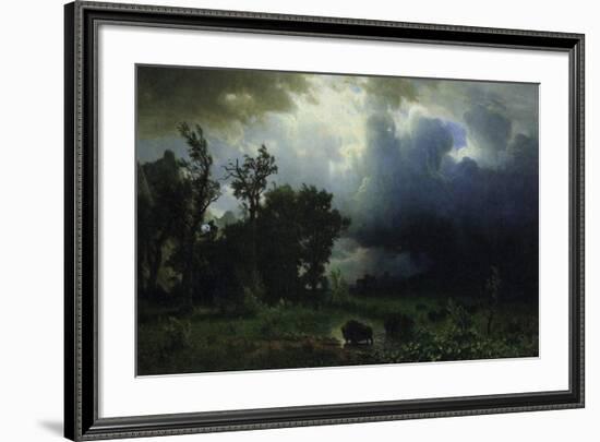Bison Trail: Approaching Storm-Albert Bierstadt-Framed Premium Giclee Print