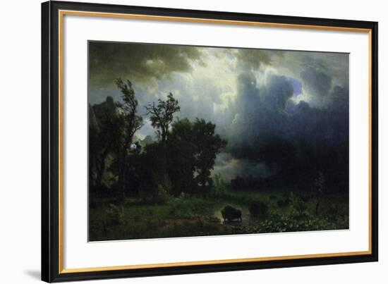 Bison Trail: Approaching Storm-Albert Bierstadt-Framed Premium Giclee Print