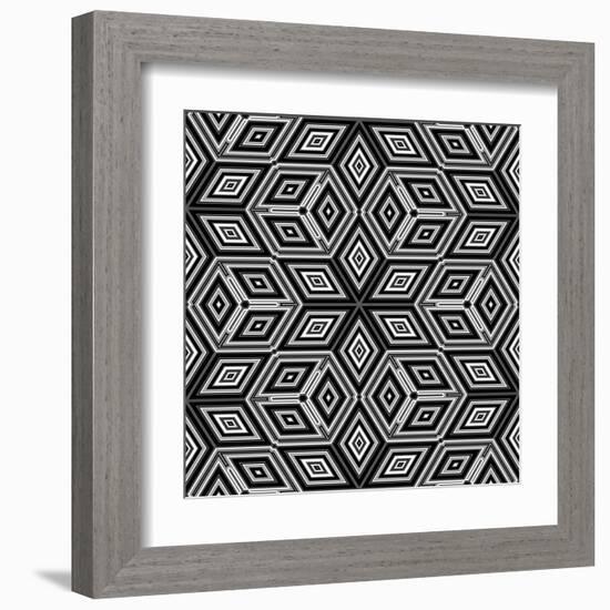 Black And White 3D Cubes Illustration - Escher Style-Kamira-Framed Art Print