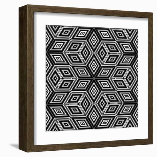 Black And White 3D Cubes Illustration - Escher Style-Kamira-Framed Art Print