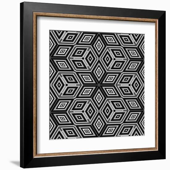 Black And White 3D Cubes Illustration - Escher Style-Kamira-Framed Art Print