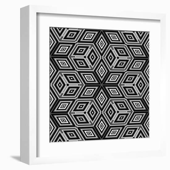 Black And White 3D Cubes Illustration - Escher Style-Kamira-Framed Art Print