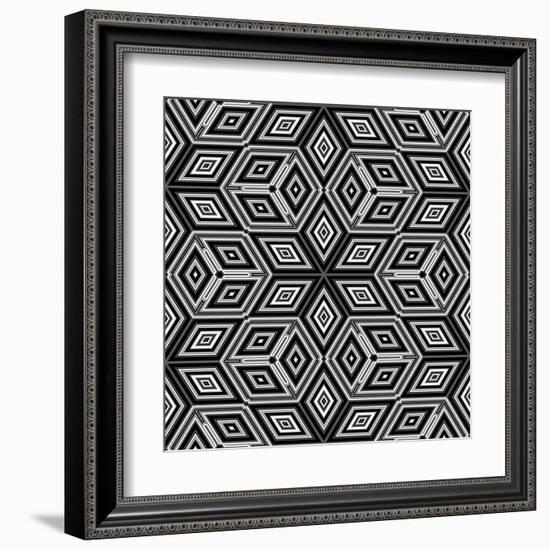 Black And White 3D Cubes Illustration - Escher Style-Kamira-Framed Art Print