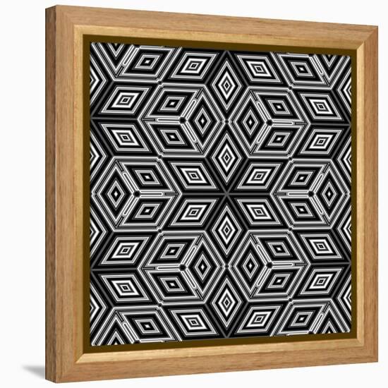 Black And White 3D Cubes Illustration - Escher Style-Kamira-Framed Stretched Canvas