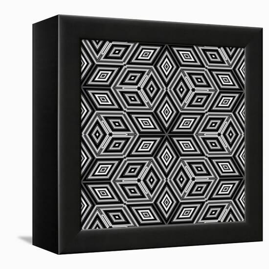 Black And White 3D Cubes Illustration - Escher Style-Kamira-Framed Stretched Canvas