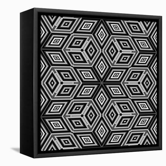 Black And White 3D Cubes Illustration - Escher Style-Kamira-Framed Stretched Canvas